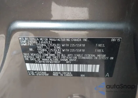 2015 Toyota Rav4 Limited z USA, uszkodzony, nr VIN 2T3DFREVXFW378937